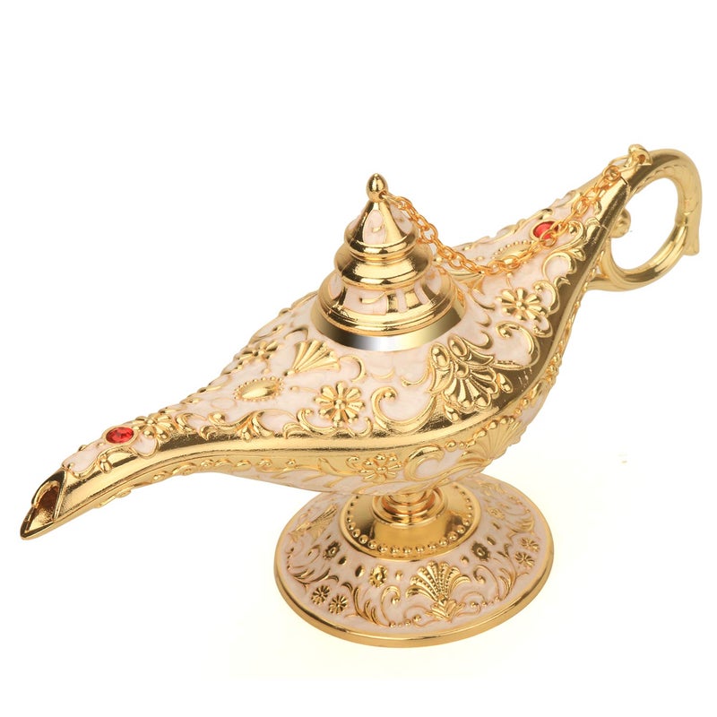 K COOL Classic Aladding Magic Genie Lamp Legend Wishing Light Costume Lamp Metal Carved Cone Incense Burner for Home Tabletop Decoration Party Birthday Halloween Christmas(Beige) - Image 1